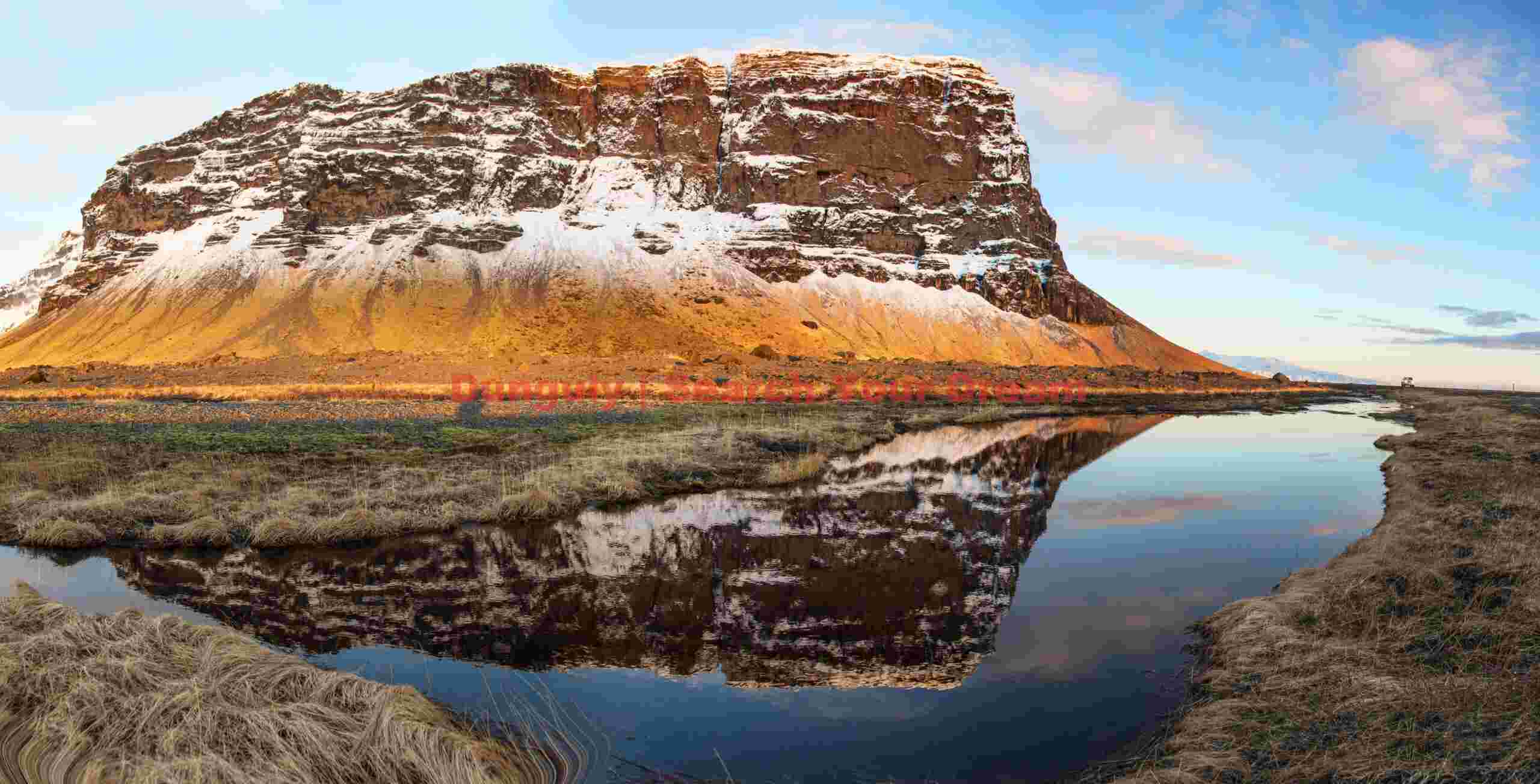 Glacial Ice Formation at Mountain reflection from the ring road