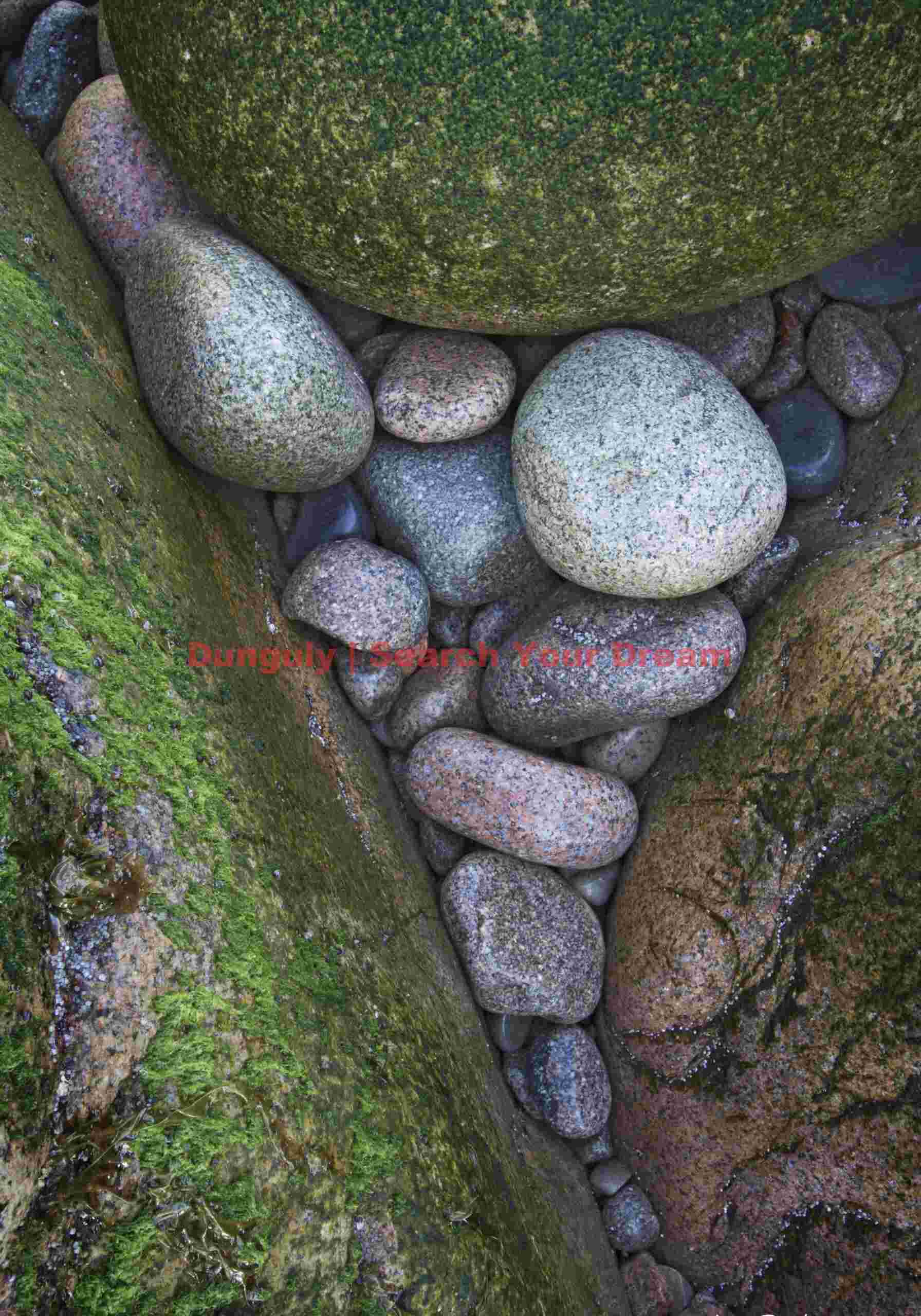 Pebble Arrangement Forming Letter V at Acadia