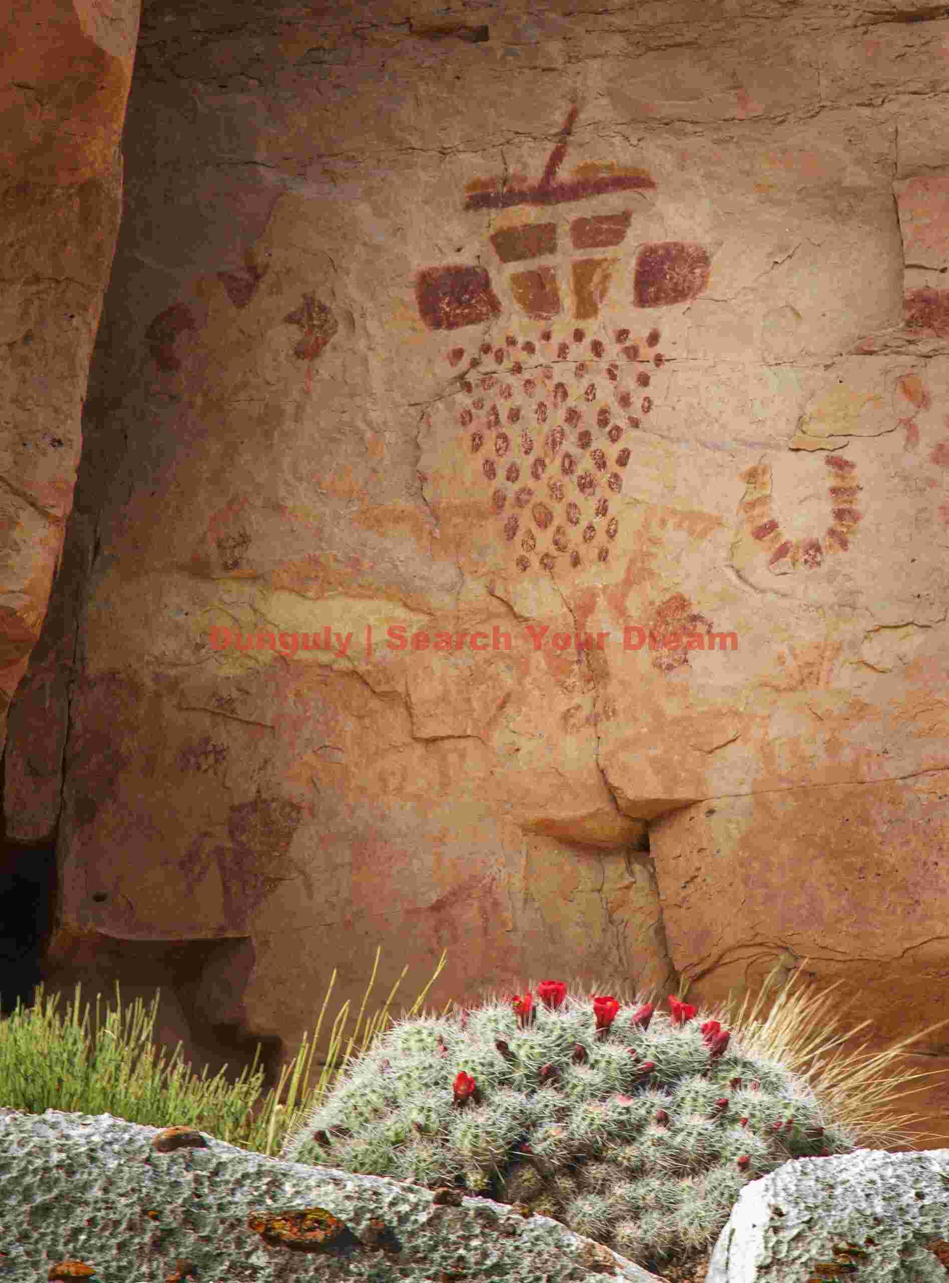 Pointillist Figure and Flowering Cactus at Snake Gulch