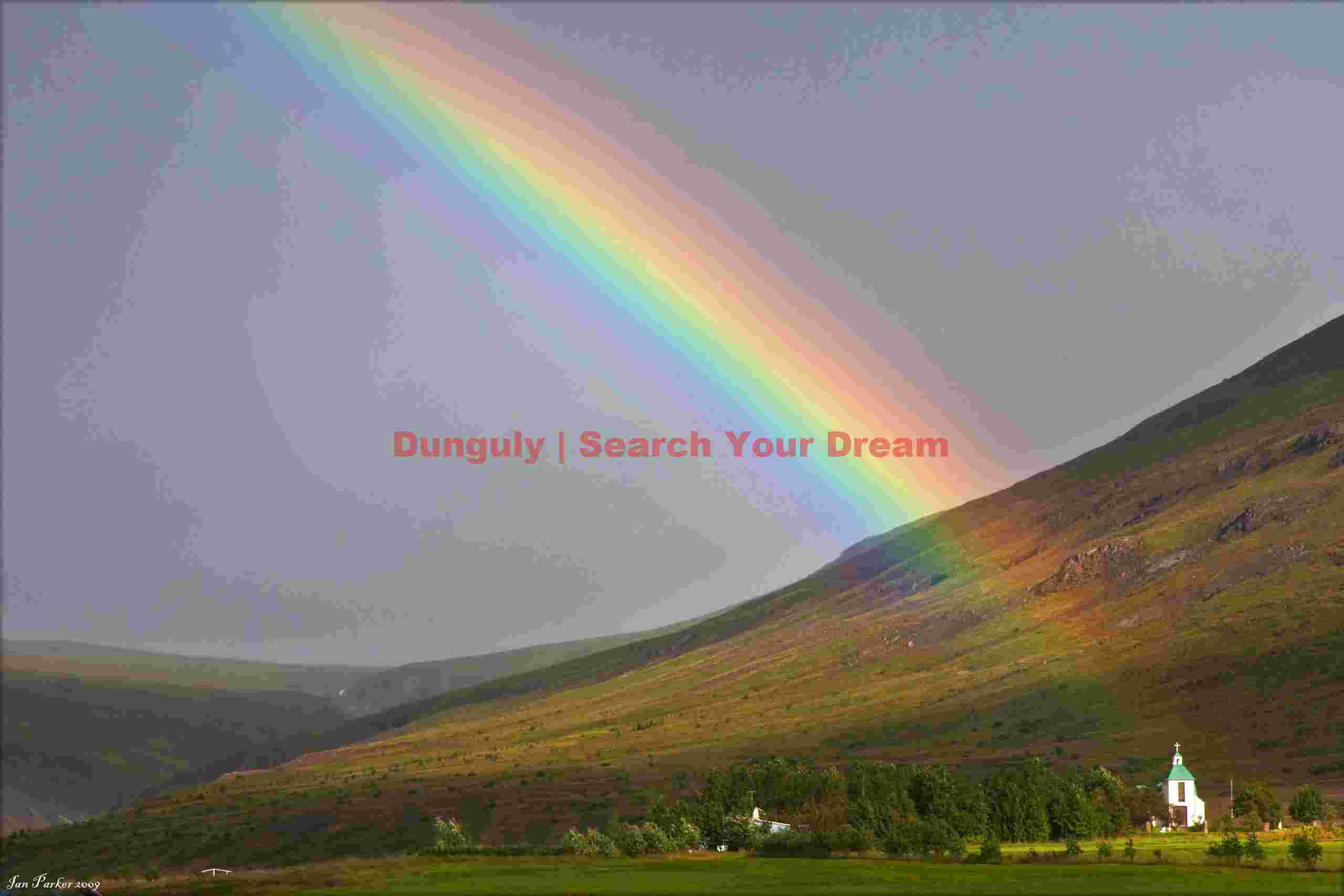 Rainbow and church, West Iceland