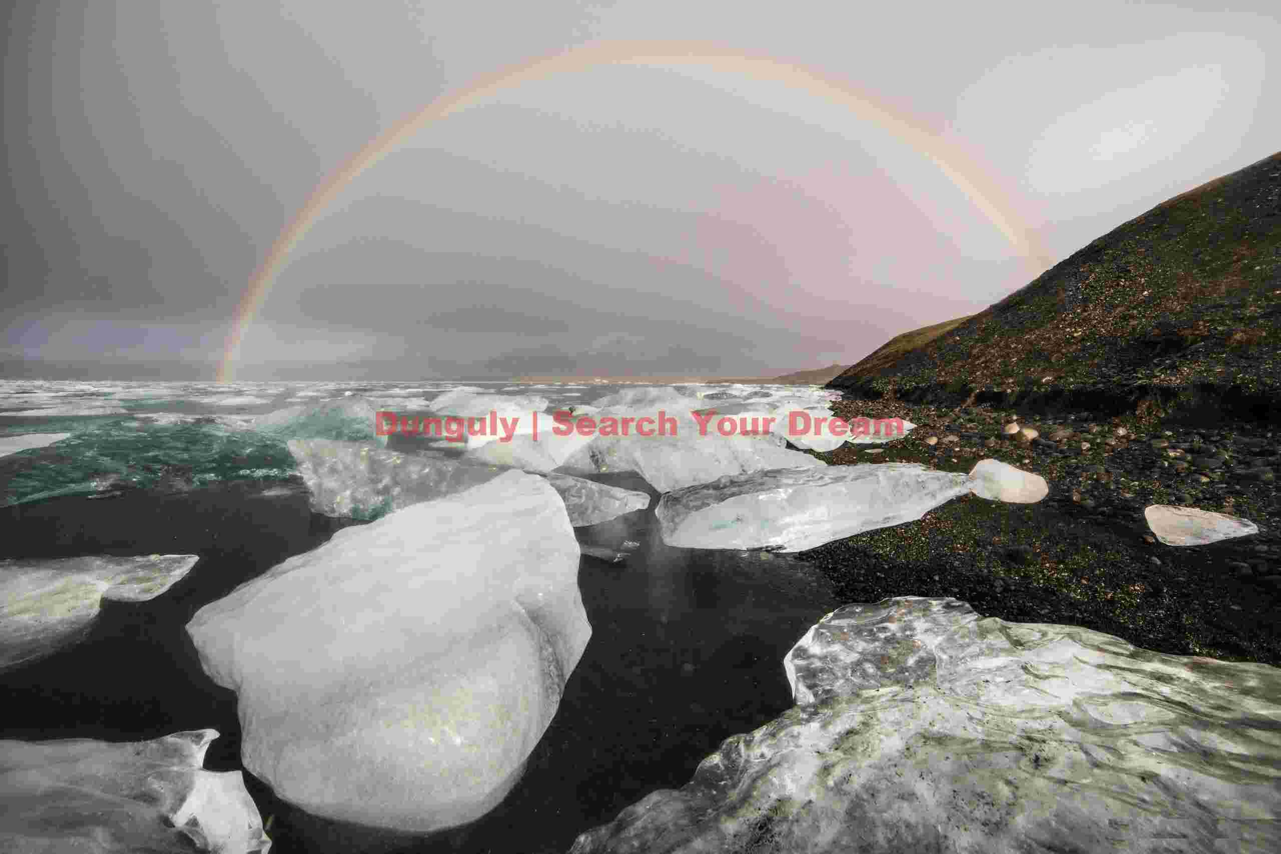 Rainbow over Jökulsárlón Lagoon;, South Iceland