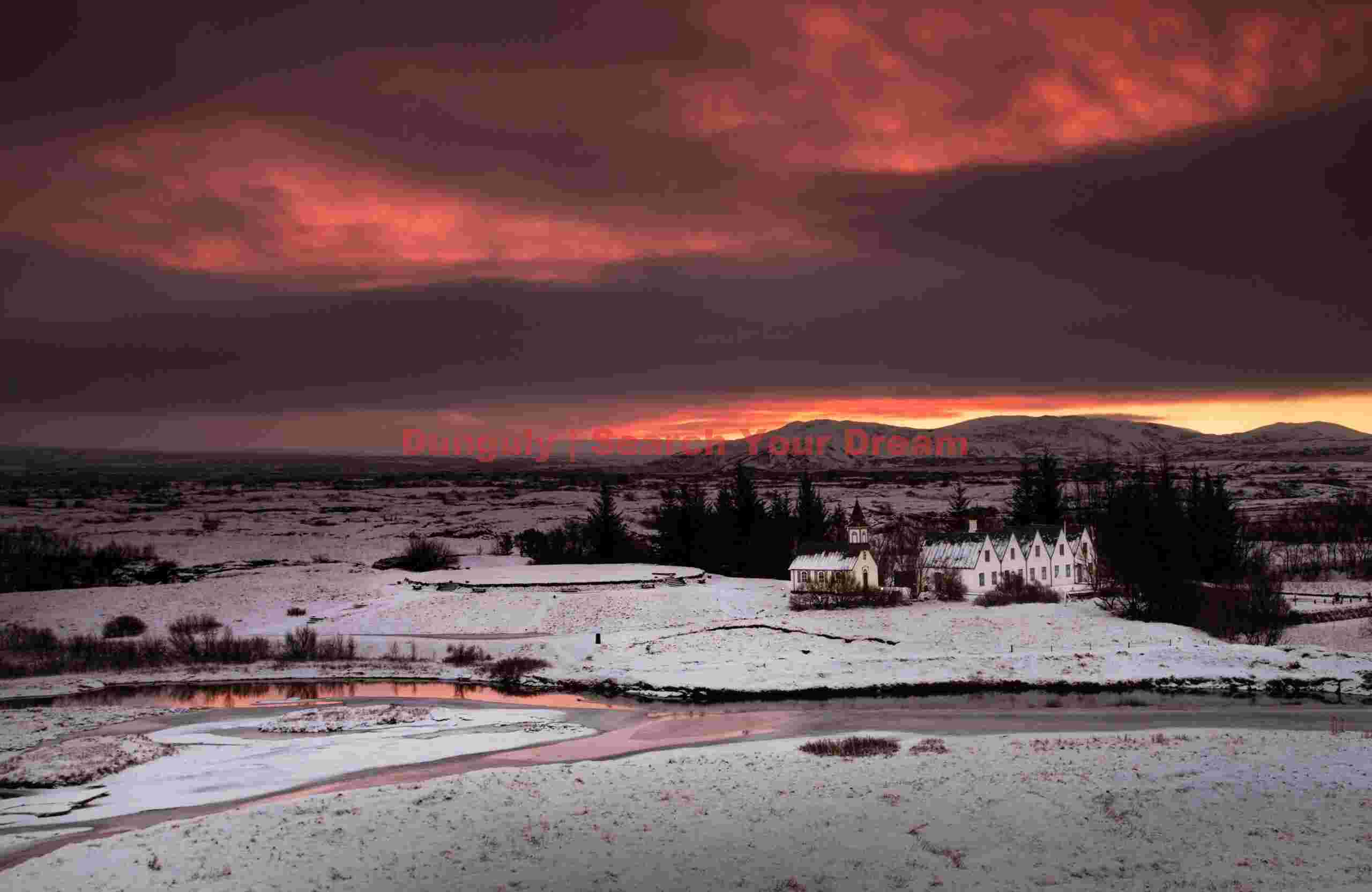 Glacial Ice Formation at Red sky in the morning over Pingvellir