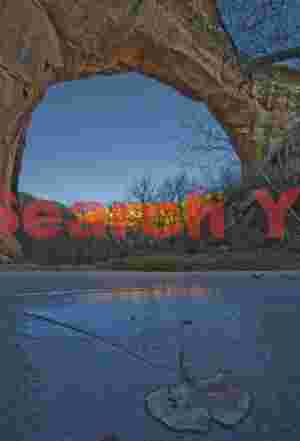 Sipapu Bridge with Ice Reflections and Fallen Leaf