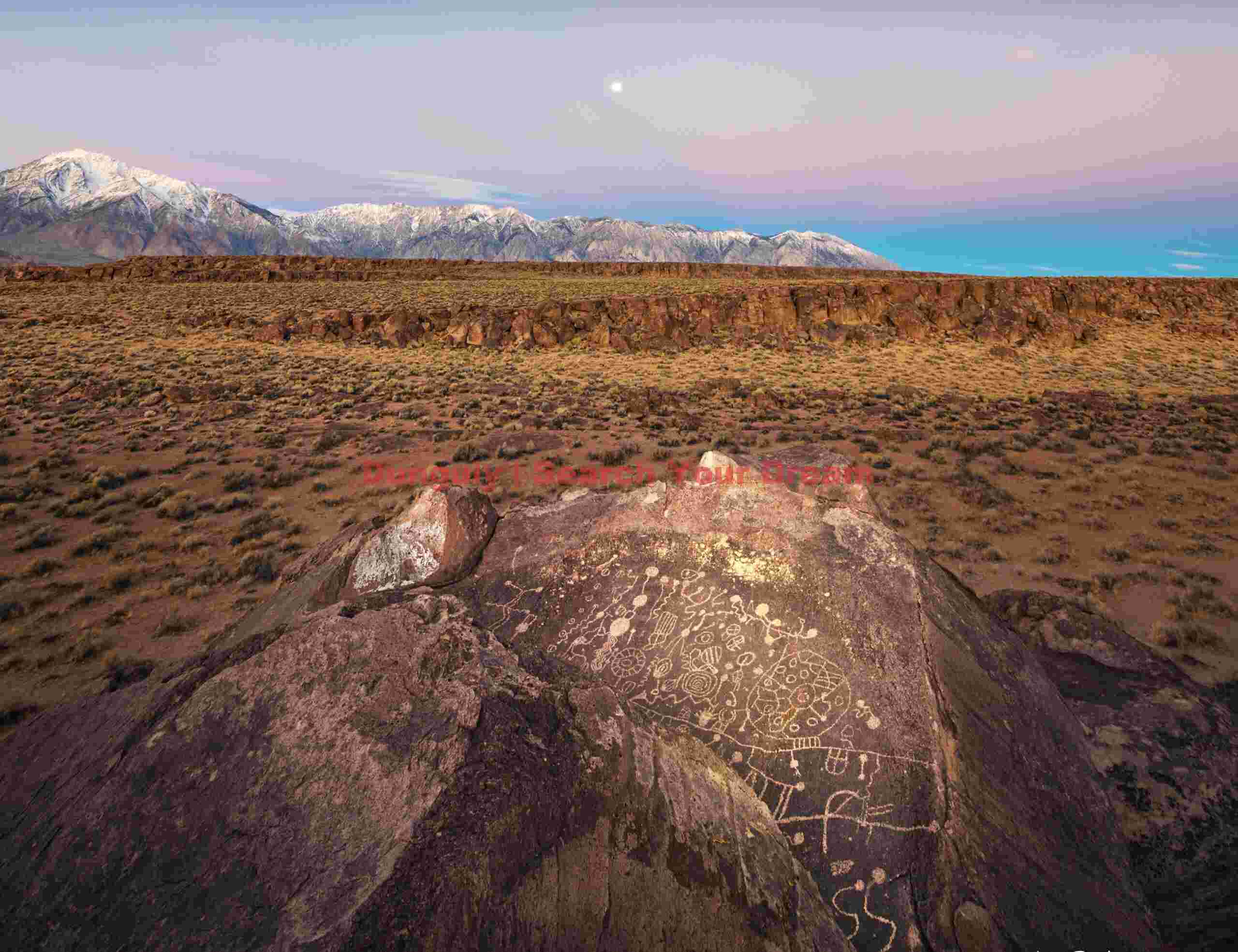 Sky Rock Petroglyph with Earth Shadow and Setting Full Moon