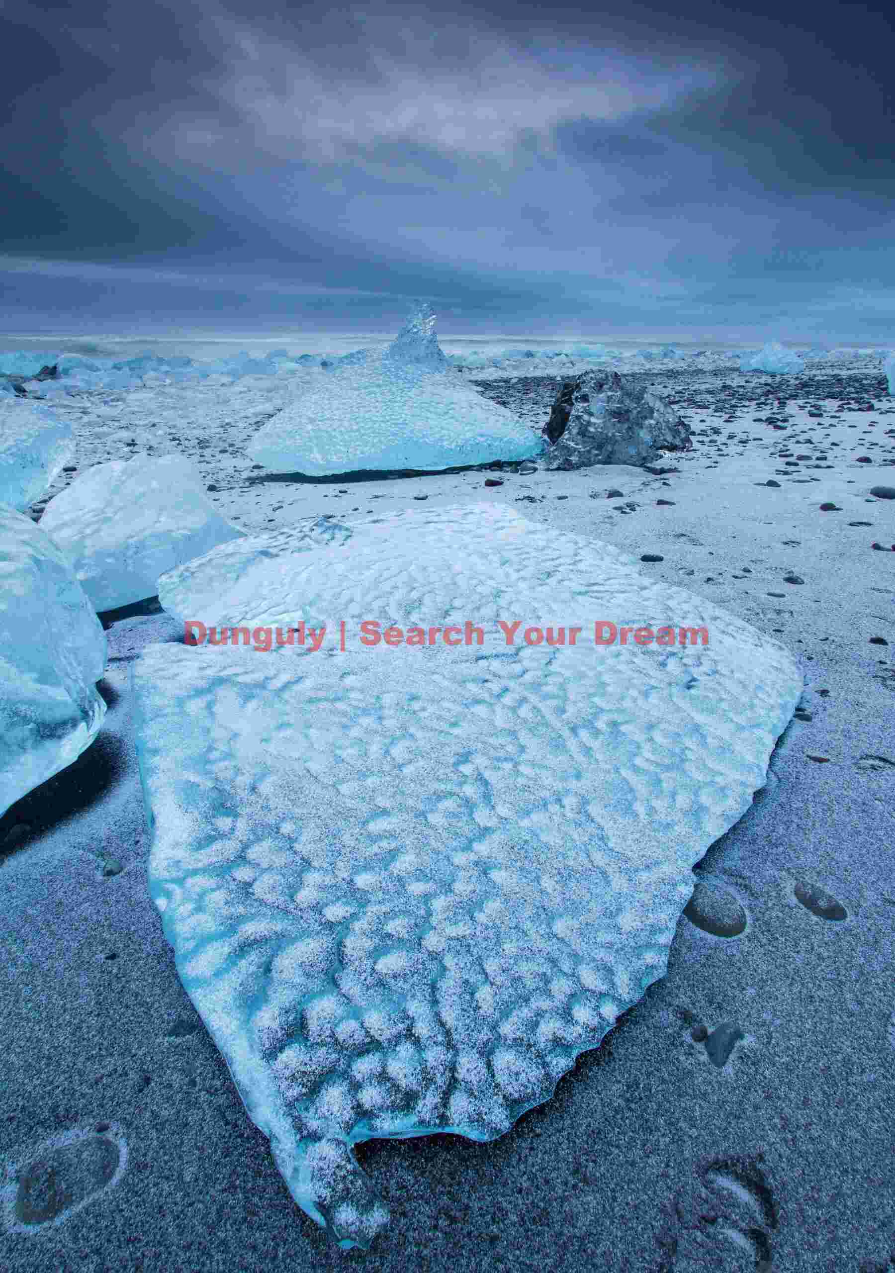 Glacial Ice Formation at Snow scalloped Jokelberg, Jokulsa beach, South Iceland