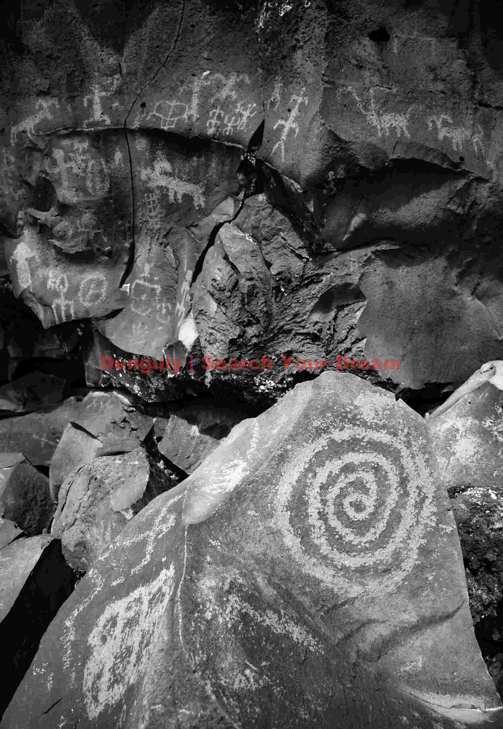 Spiral Petroglyph in Black and White at Nampaweap