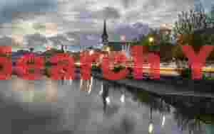 Tjörnin pond reflections, 2-30am; Reykjavík