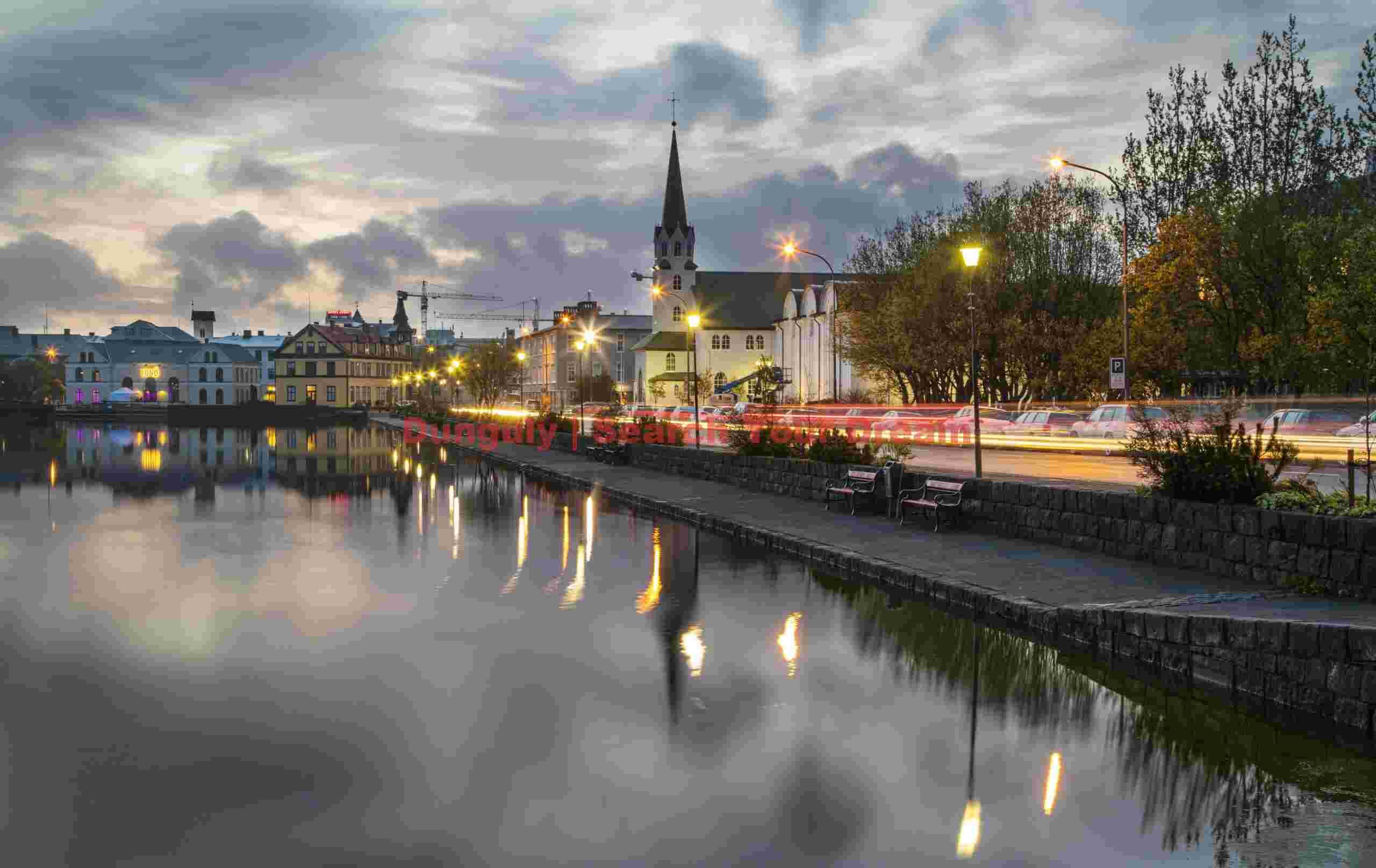 Tjörnin pond reflections, 2-30am; Reykjavík
