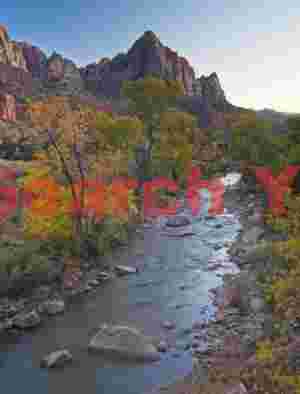 Vertical Watchman Sunset with Fall Foliage
