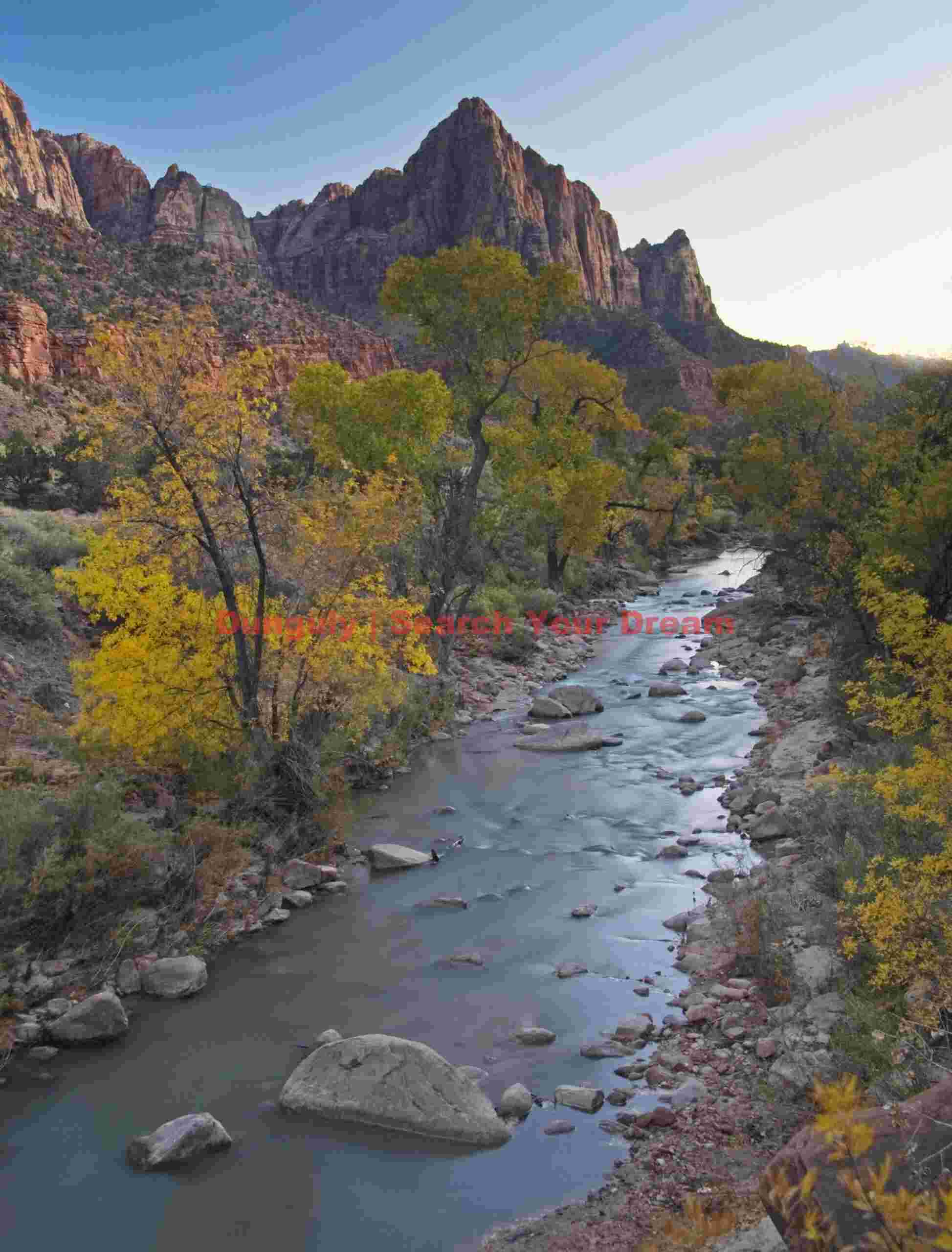 Vertical Watchman Sunset with Fall Foliage