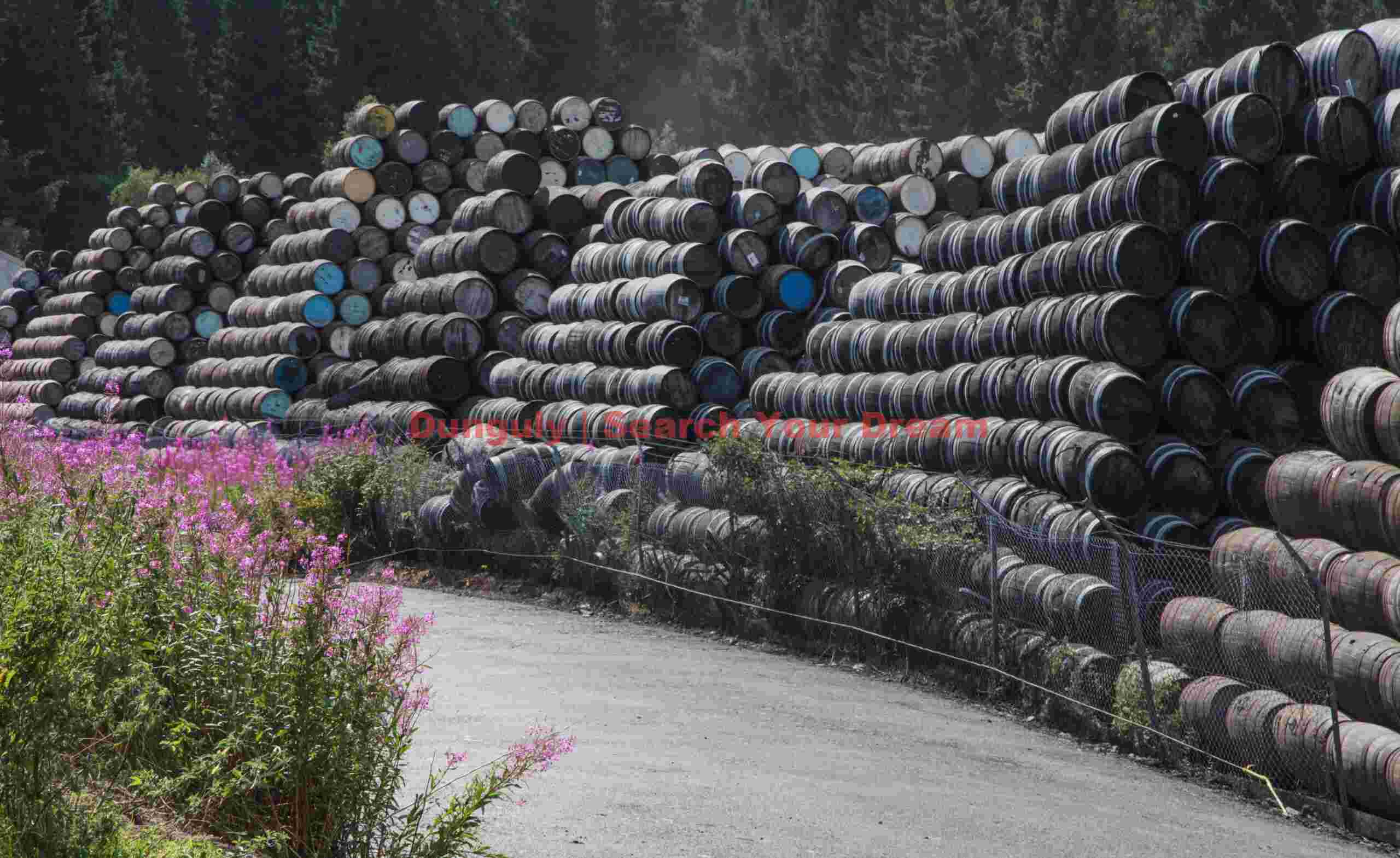 Barrrels stacked outside