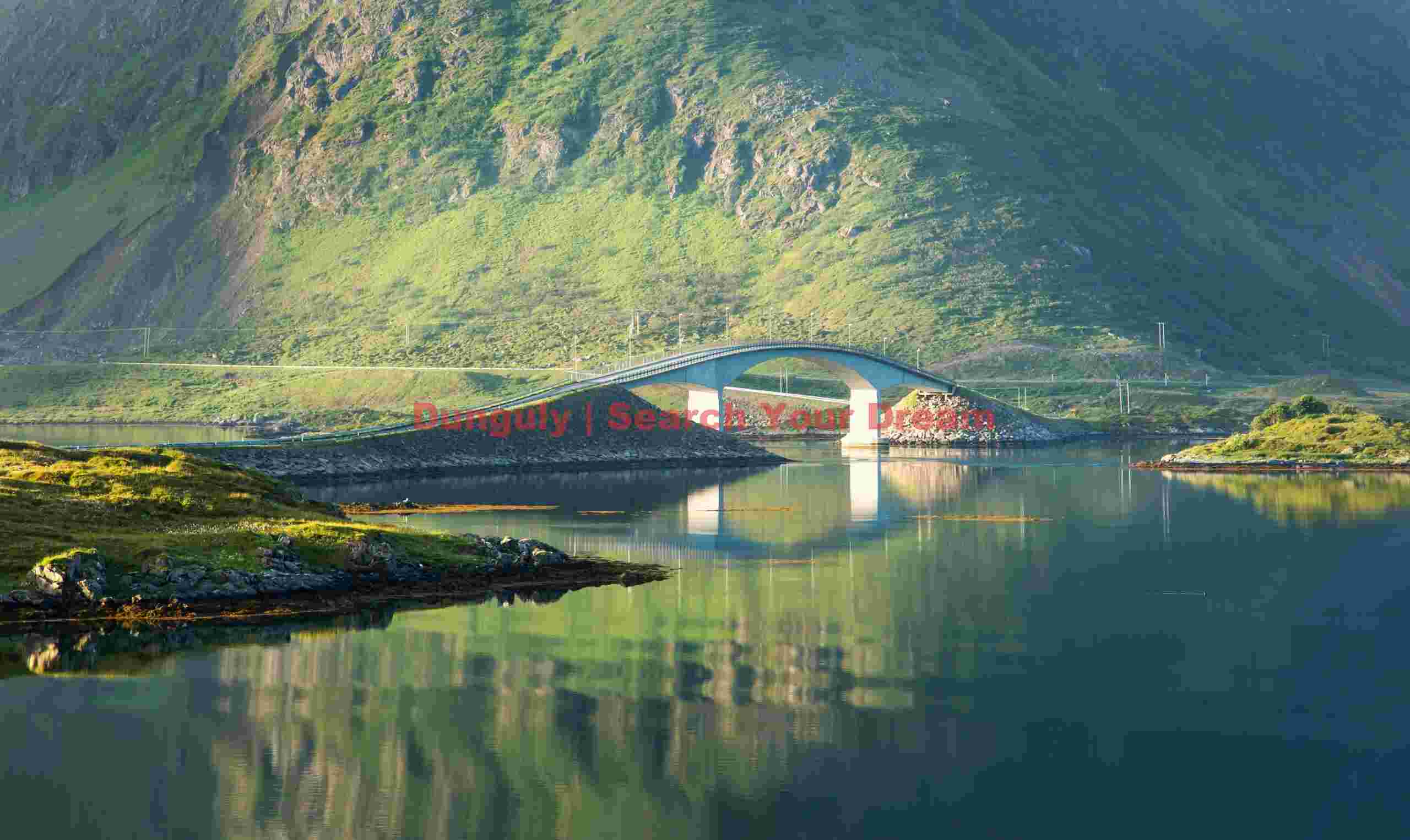 Bridge to Fredvang and 'Toblerone' mountain