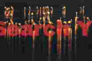 Flamingos Reflected in Golden Sunset Waters