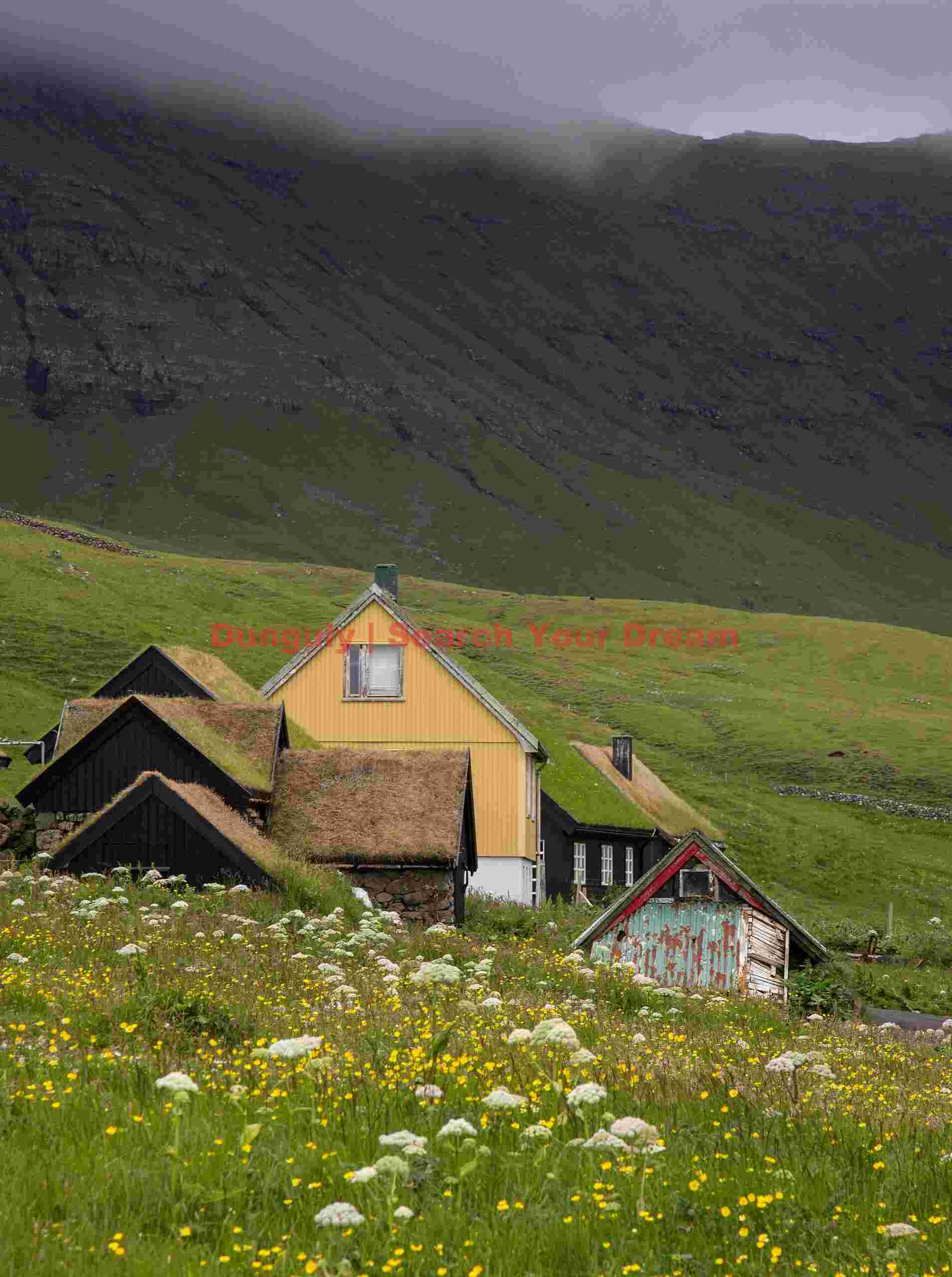 Cottages, Gásadalur, Faroe Islands
