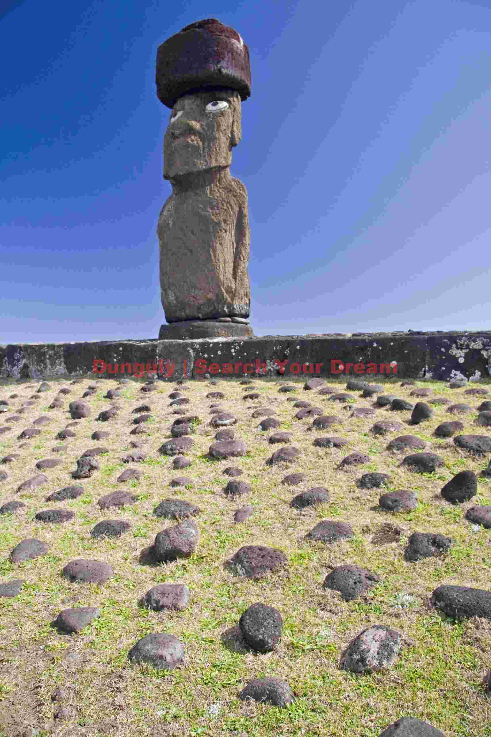 Easter Island - Tahai - Moai with Eyes and Detail of Ahu Stones