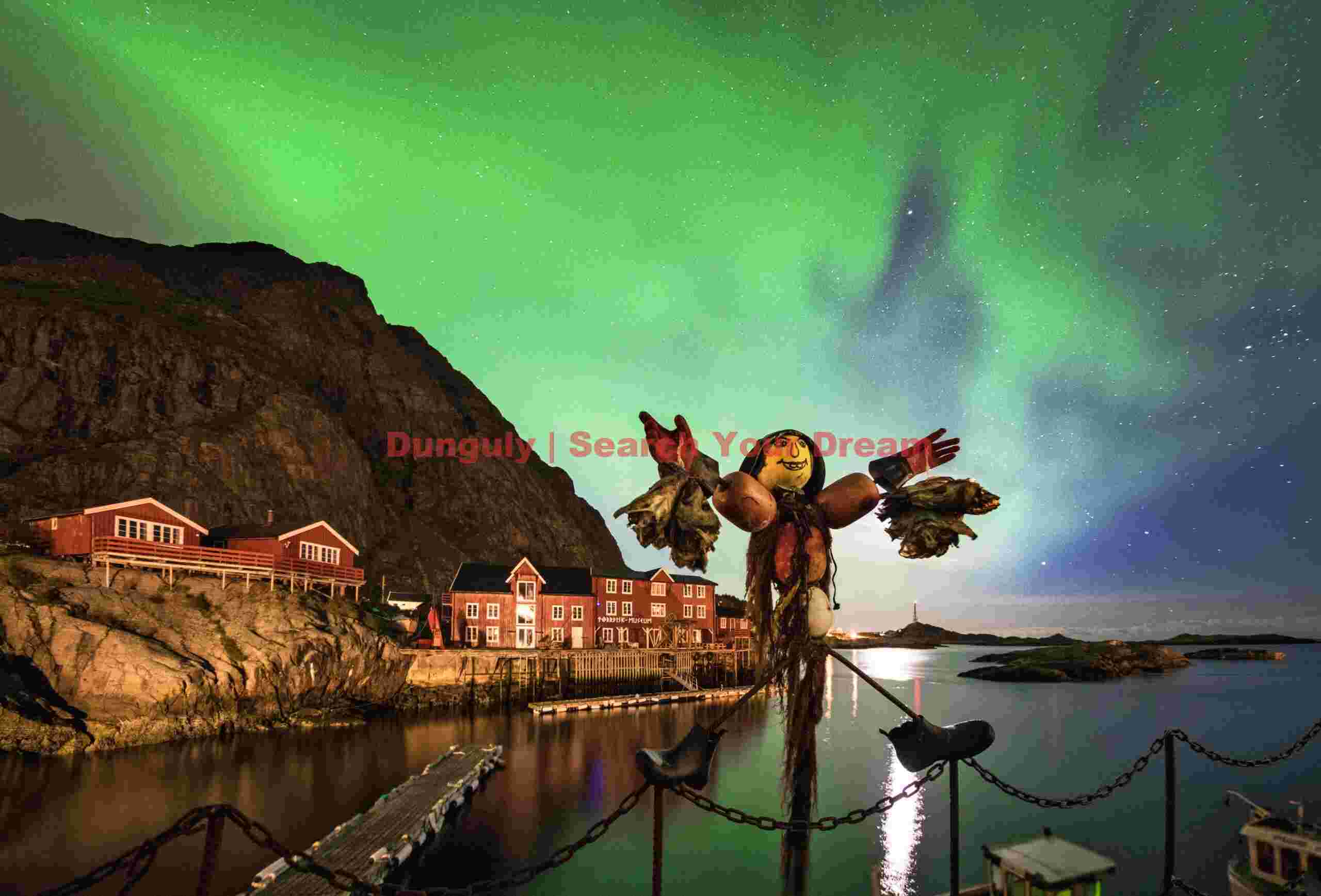 Stockfish greeter with aurora