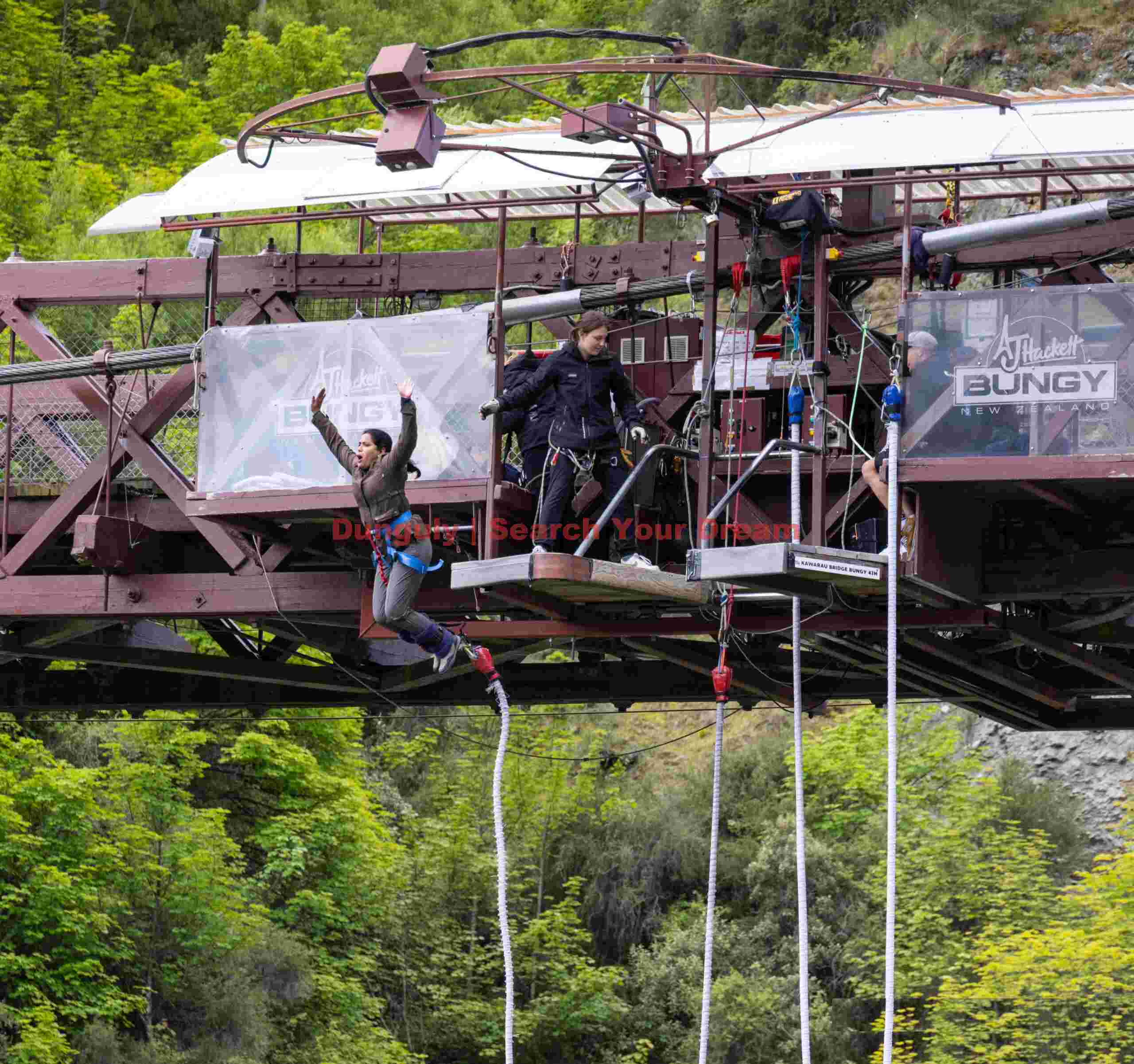 Bungy jumper leaping from platform