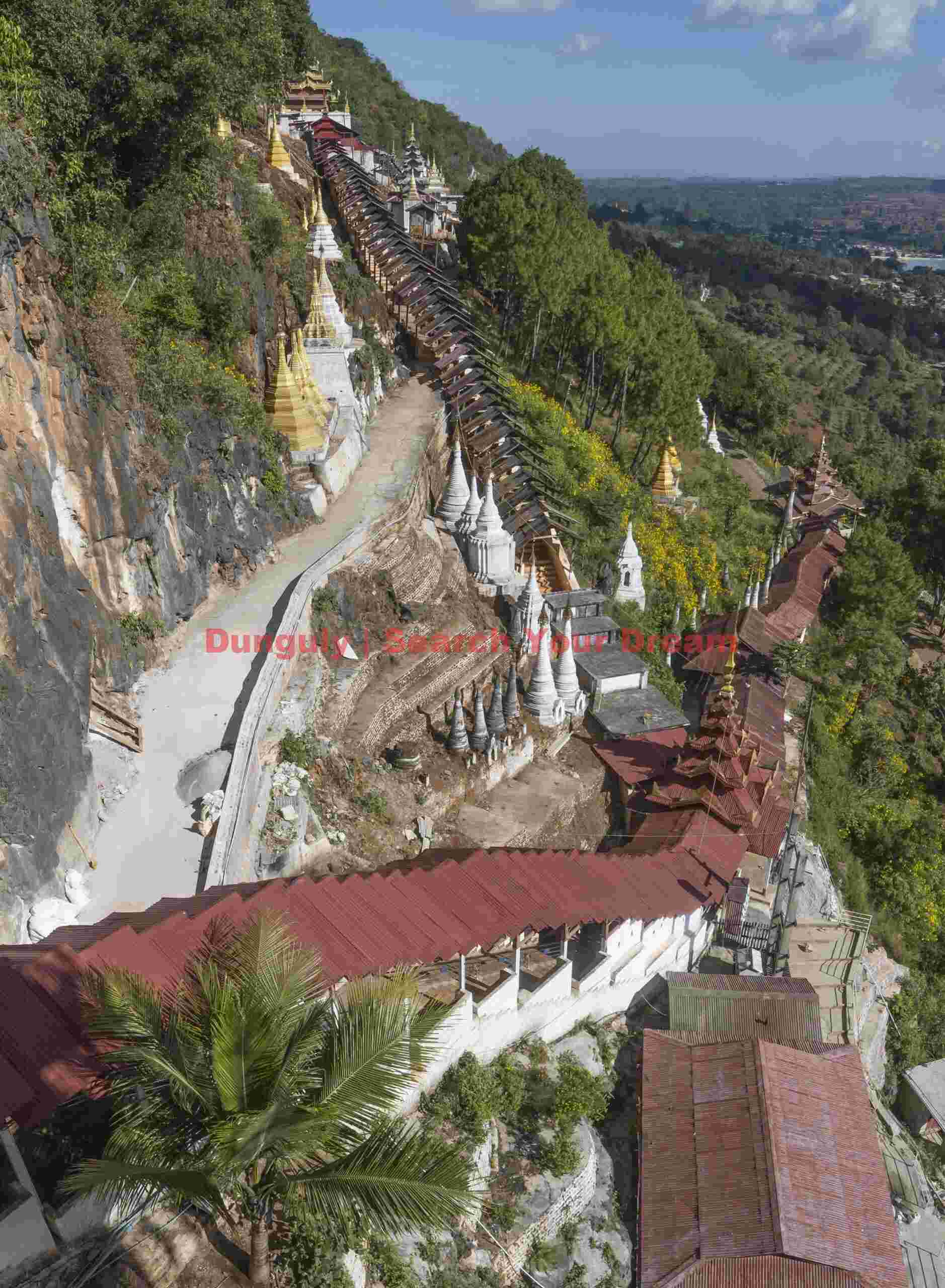 Covered walkways to the caves