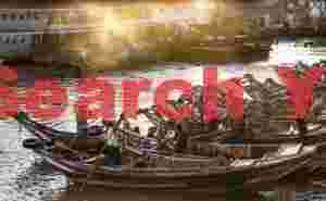 Ferry boats lined up at sunset