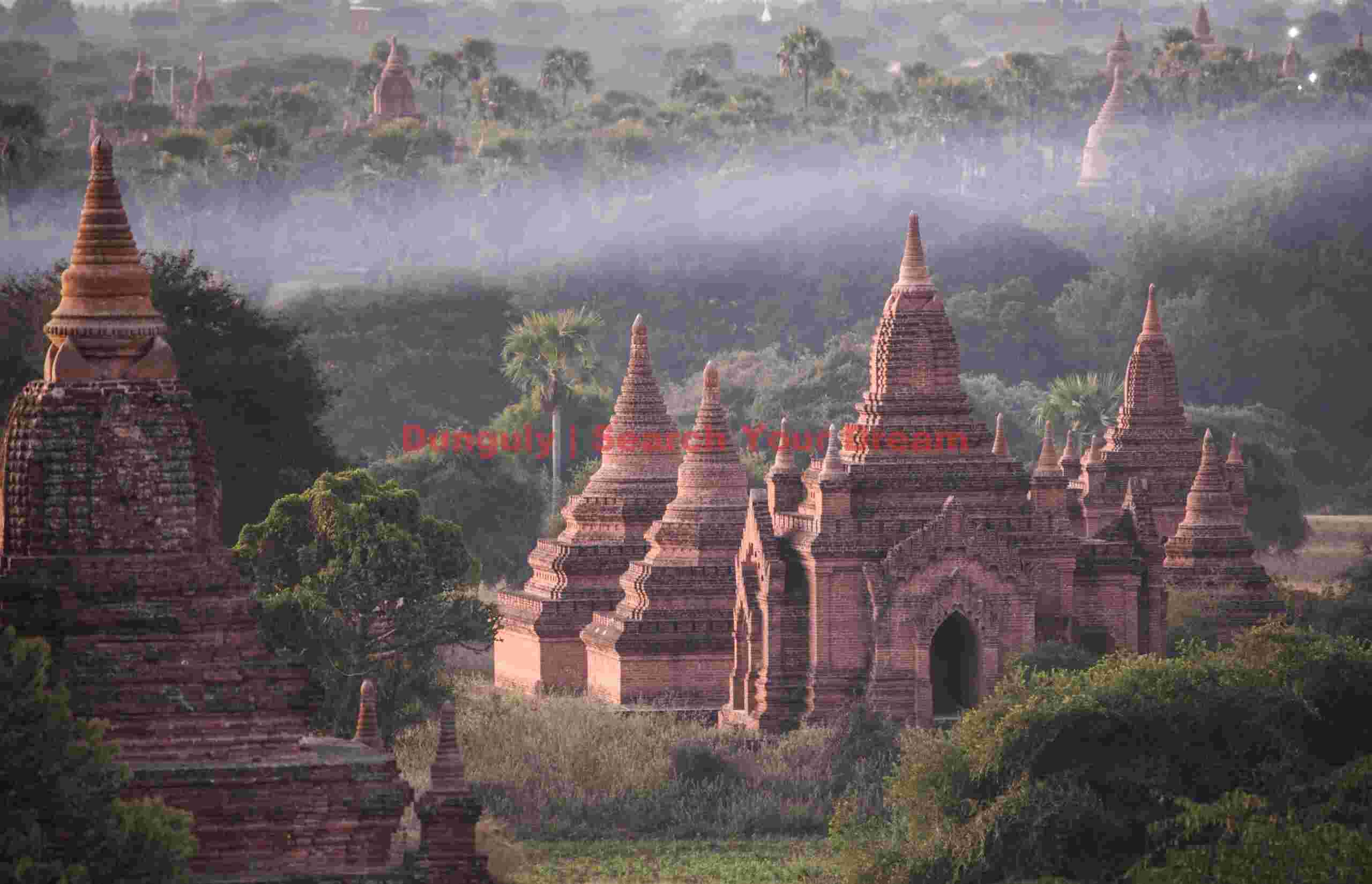 Mist layer over temples