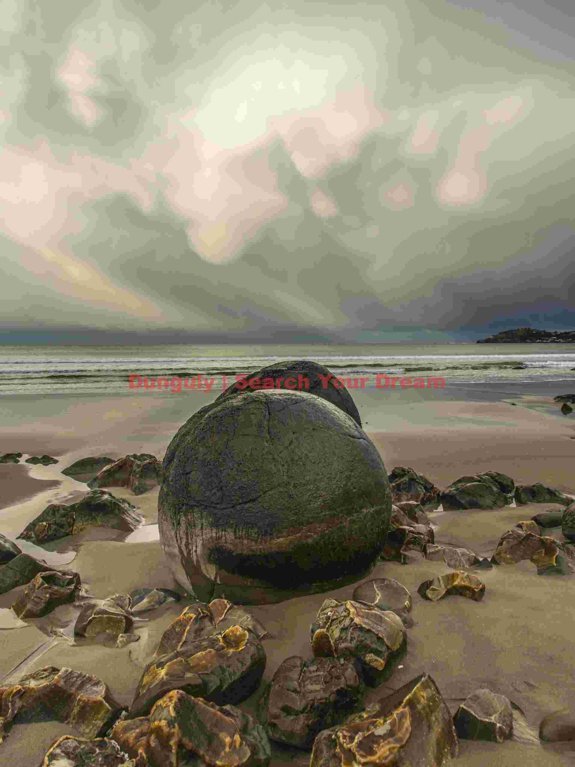 Moeraki boulder under storm light