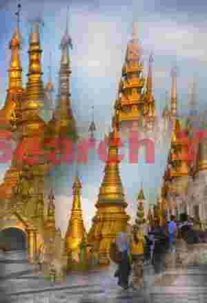 Shwedagon daytime kaleidoscope reflections in mirrored mosaic