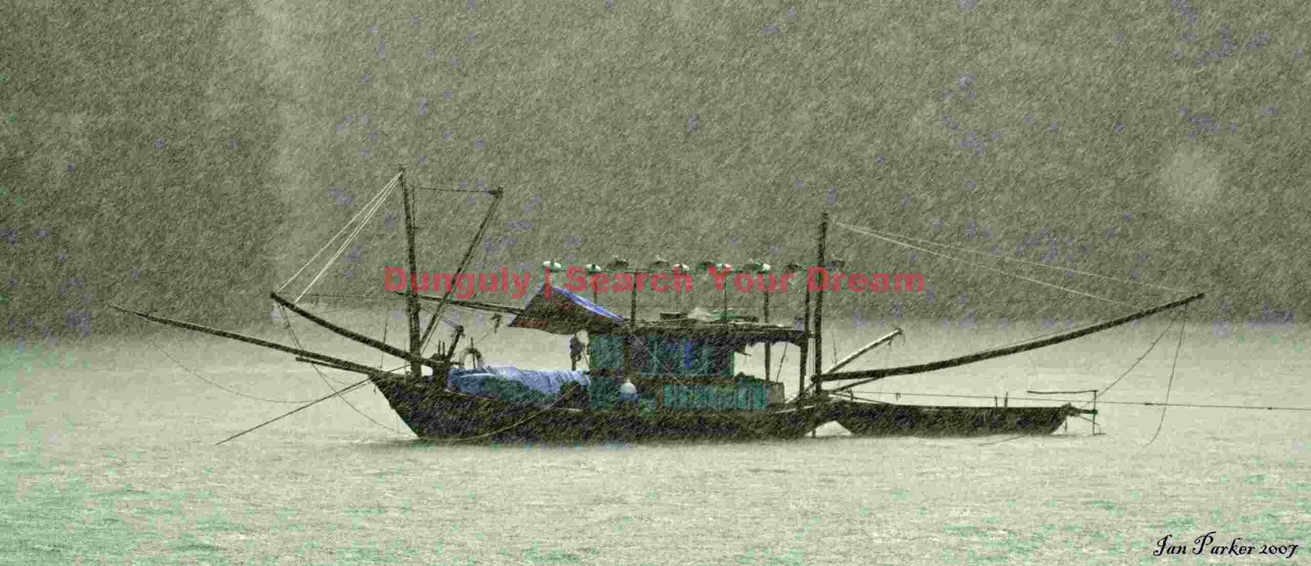Squid fishing boat in squall