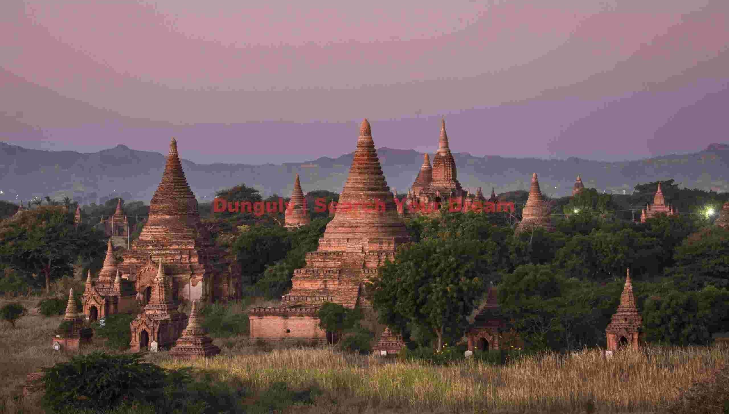 Temples catching skyglow before sunrise