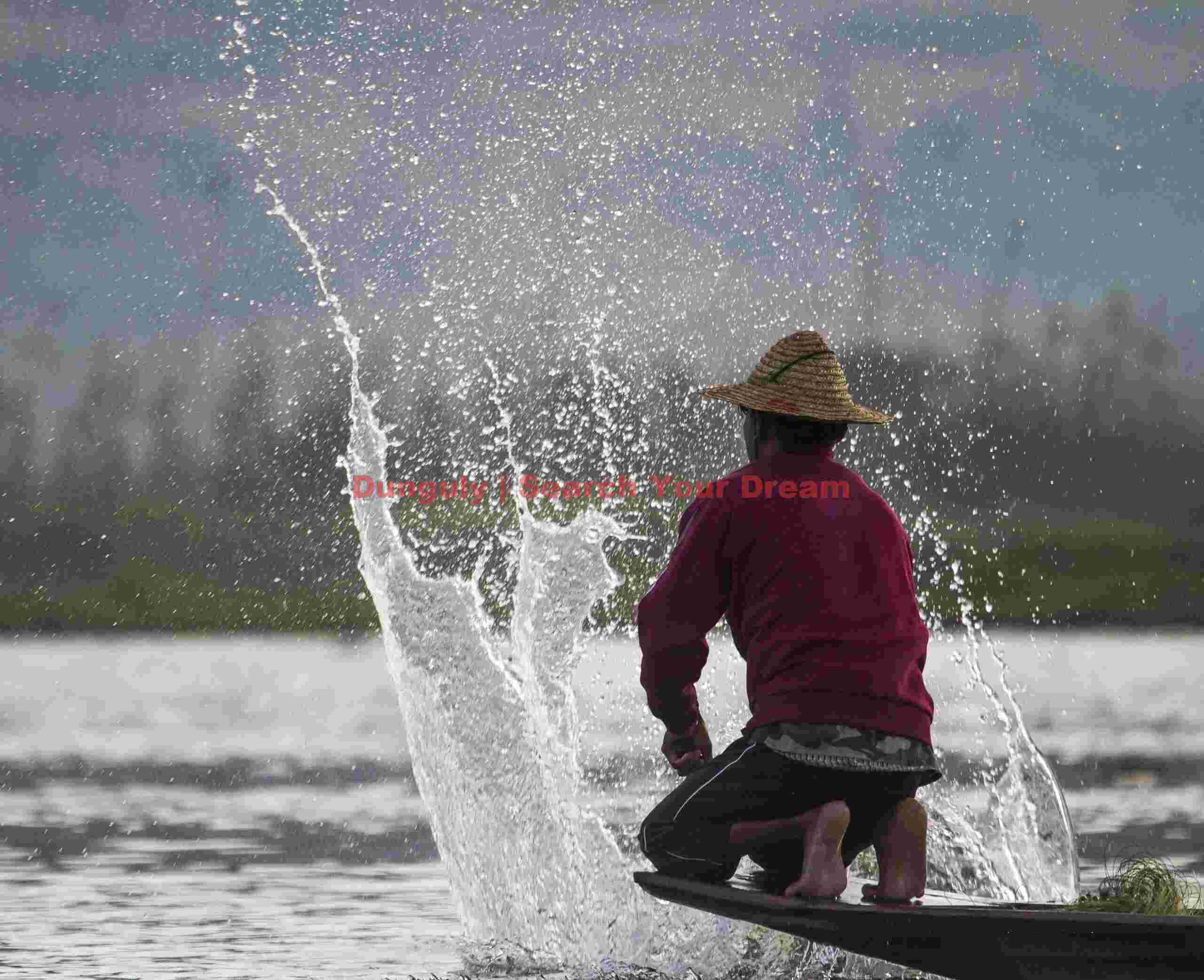 Thwacking the water to bring up fish