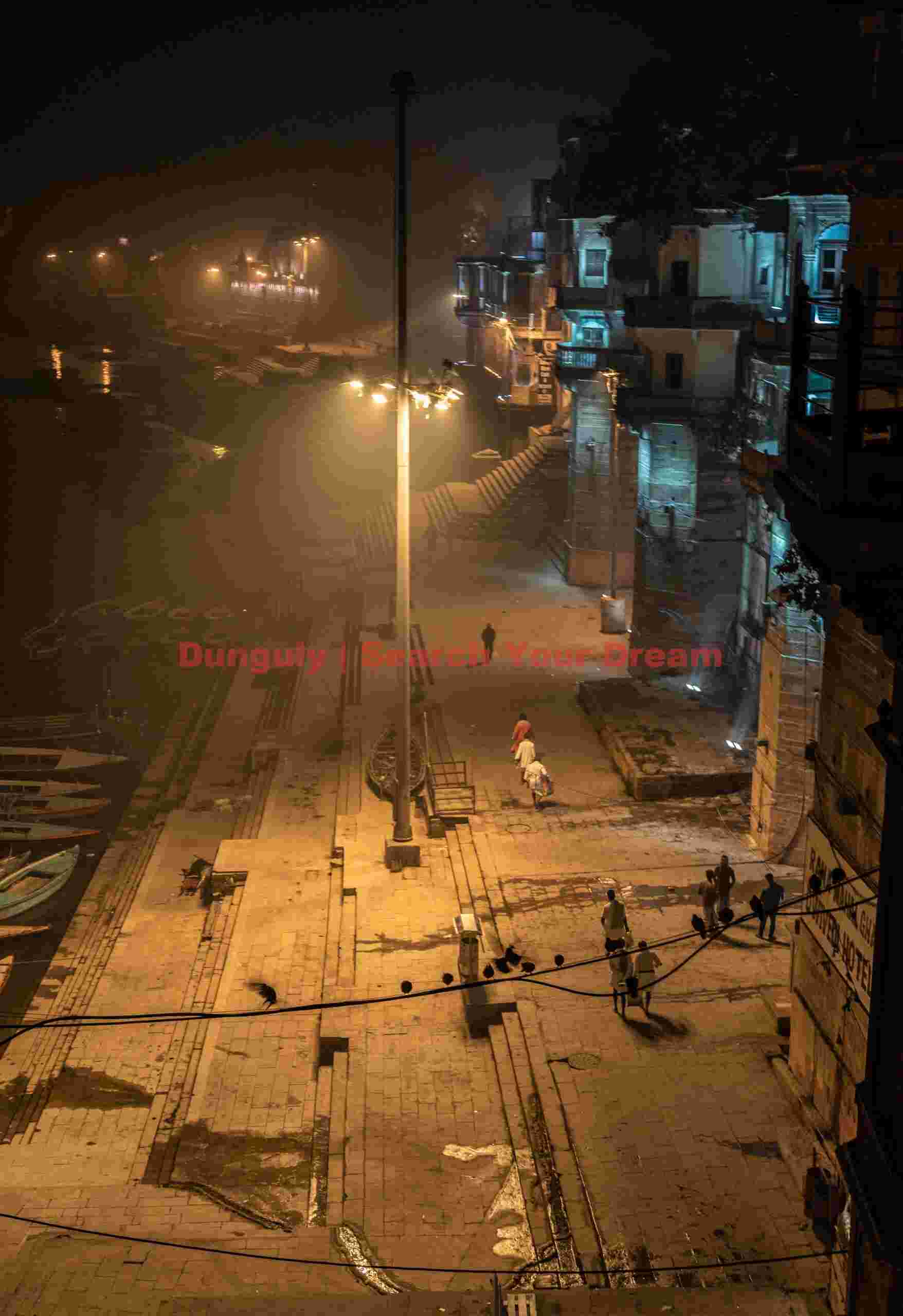 View along the ghats before dawn